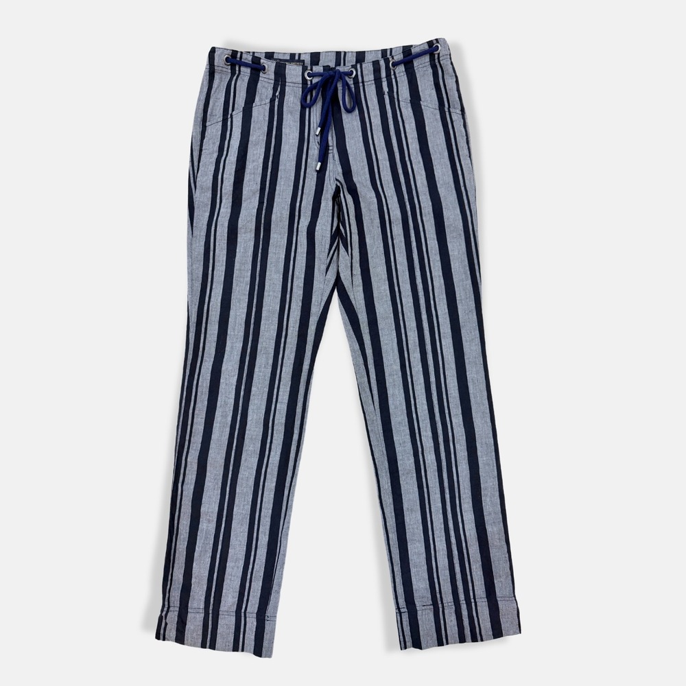 Brooks Brothers 346 Striped Linen Drawstring Pants Navy White 6 4th of July